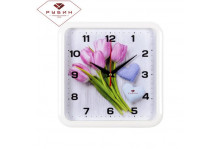 Часы настенные 2223-329 (22х22) квадр тюльпаны и сердца пластик белый рубин новинка
