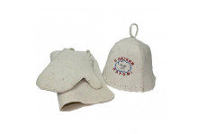 Комплект для сауны 3 предмета "С легким паром" (шапка, коврик, рукавица) "бацькина баня"