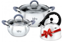Набор посуды нержавеющая сталь 3 предмета Bell (кастрюля 2.7л кастрюля 4.7л чайник 2.5л) ст/кр шкала литража индукция Lara 