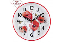 Часы настенные 2019-101 круглые d 19,5см маки корпус красный Рубин
