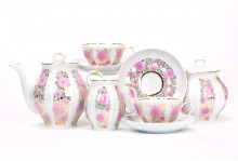 Сервиз фарфор чайный 15 предметов Белый лебедь Розовый сад Дулевский Фарфор