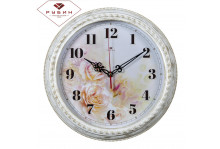 Часы настенные 2950-106 круглые диаметр 28,5 см Акварельные розы корпус белый/золото Рубин