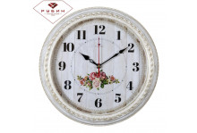 Часы настенные 2950-108 круглые диаметр 28,5 см Садовые розы корпус белый/золото Рубин