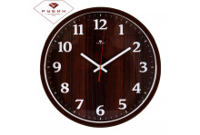 Часы настенные 3027-136 круглые диаметр 30см Дерево пластиковый корпус коричневый Рубин