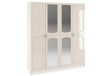Шкаф Венеция 4-х дверный для платья и белья с зеркалом 2100х1800х570 жемчуг глянец МДФ Интерьер