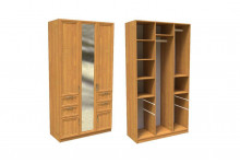 Шкаф ШК-3/4 для одежды белья 3-х дверный с зеркалом с ящиками 1200х2100х520 дуб сонома Феникс