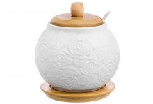 Сахарница фарфор 620мл Розы на деревянной подставке Элан