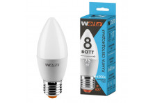 Лампа светодиодная 8w 30wc8e27 е27 свеча 6500к холодный белый металл/пластик Wolta