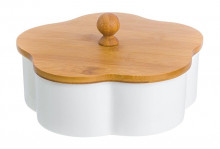 Банка фарфор д/печенья с дер крышкой Цветок белая Элан