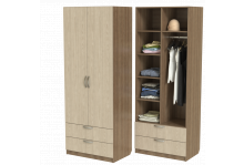 Шкаф ШО-800.6 2-х дверный для платья и белья с ящиками 800х2100х520 дуб молочный Влад
