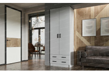 Шкаф 2-х дверный ДУЭТ комбинированный для платья и белья 800х2200х487 белый гладкий ЭРА