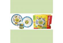 Набор фарфор 3 предмета Машинки (тарелка 19см, миска 18см, кружка 240мл) Мфк