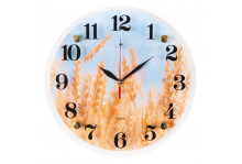 Часы настенные 3030-032 круглые диам 30см колосья пшеницы Рубин
