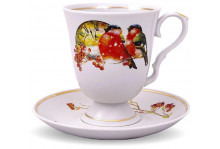 Бокал фарфор с блюдцем 600мл классический снегири Дулевский фарфор