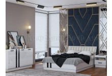 Спальня Магнолия кровать 1600х2000 с ортопедом белый глянец холодный Миф