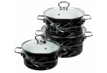 Набор посуды эмаль 3пр черный мрамор-1 экстра ст/кр цил (1л,1,5л,2,3л) Кмз