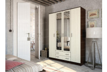 Шкаф 4-х дверный с зеркалом с ящиками Квадро 1600х2200х487 дуб ботан, белый гладкий ЭРА