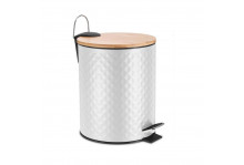 Ведро 5L с педалью и бамбуковой крышкой White Rhombus, белый/бамбук, Fora