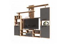 Гостиная Мини-2 ниша ТВ 1354х762 графит, дуб крафт, ЛДСП, Миф