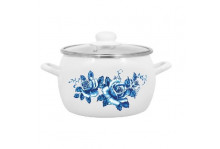 Кастрюля эмаль 2.0 л Морозная роза стеклянная крышка Лысьва