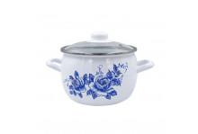 Кастрюля эмаль 3.5 л Морозная роза, стеклянная крышка, Лысьва