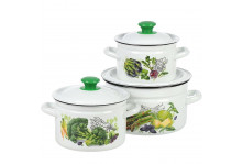Набор посуды эмаль 3пр Зеленые овощи-1, цилиндрические борта (2л,3л,5л), КМЗ