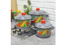 Набор посуды эмаль 3пр №19 Кукуруза, черное зерно, 1КВ191М (2л; 3л; 5.5л), Череповец