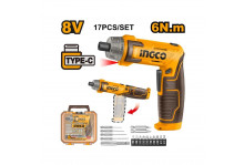 Отвертка  аккумуляторная 8.0В, 0-220 об/мин, 6,0Нм, реверс, набор бит 10шт., подсветка, кейс, Ingco