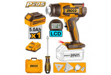 Фен промышленный аккумуляторный 20 В, с ЖК дисплеем, 3 режима 30-300/30-550гр, Industrial Ingco