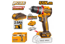 Дрель-шуруповёрт аккумуляторная 20 В, 0-500/2000 об.мин., крутящий момент 55 Нм, бесщеточная, Industrial Ingco 
