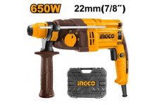 Перфоратор  650 Вт горизонтальный двигатель, 0-1700 об.мин., 1,7 Дж, 0-5500 уд.мин., кейс, Ingco