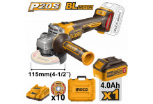 Шлифовальная машина угловая аккумуляторная 115/20 3000/6000/9000 об.мин, 20 В, бесщеточная, кейс, Ingco