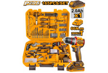 Набор дрель-шуруповёрт аккумуляторный 20 В, крутящий момент 66 Нм + ручной инструмент 165 шт, кейс, Ingco