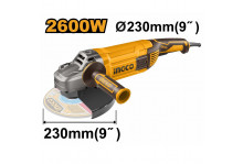 Шлифовальная машина угловая 230/2600 Вт, 6200 об.мин., Industrial Ingco