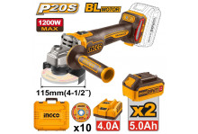 Шлифовальная машина угловая аккумуляторная 125/20 3000/6000/9000 об.мин., 20 В, бесщеточная, кейс, Ingco