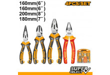 Набор плоскогубцев 4 шт комбинированные двухкомпонентные рукоятки, CR-V сталь, Ingco