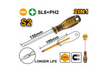 Отвертка двухсторонняя 150 мм PH2+SL6 Ingco 