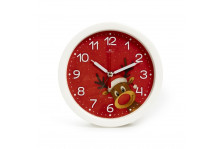 Будильник В4-051, диаметр 15 см, Новогодний олень, корпус белый, Рубин
