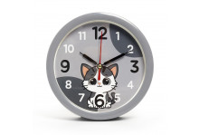Будильник В4-057, диаметр 15 см, Котенок, корпус серый, Рубин
