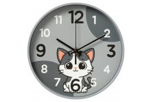 Часы настенные 2019-009 круглые, диаметр 19,5 см, Котик, серый, Рубин