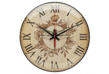 Часы настенные 2526-011 круглые, диаметр 25 см, Винтаж, основание черное, пластик, Рубин