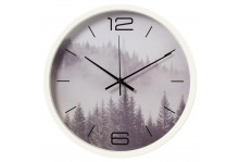 Часы настенные 3027-023 круглые, диаметр 30 см, Лес, пластик/стекло/металл, корпус белый, Рубин