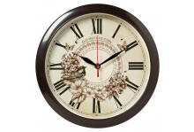 Часы настенные 6026-038 круглые, диаметр 29 см, Птица, пластик, коричневый, Рубин