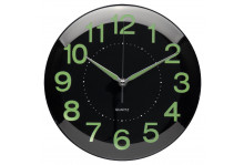 Часы настенные 2526-010 круглые, диаметр 25 см, Светящиеся, основание черное, пластик, Рубин