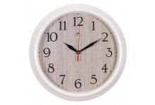 Часы настенные 3024-146 круглые, диаметр 30 см, Текстура дерева, корпус белый, Рубин