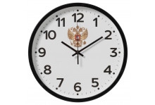 Часы настенные 3027-022 круглые, диаметр 30 см, Россия, пластик/стекло/металл, корпус черный, Рубин