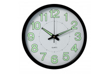 Часы настенные 3027-031 круглые, диаметр 30 см, Светящиеся, пластик/стекло/металл, корпус черный, Рубин