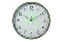 Часы настенные 3027-033 круглые, диаметр 30 см, Светящиеся, пластик/стекло/металл, корпус оливковый, Рубин