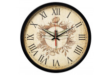 Часы настенные 3027-037 круглые, диаметр 30 см, Винтаж, пластик/стекло/металл, корпус черный, Рубин