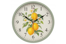 Часы настенные 3027-041 круглые, диаметр 30 см, Лимоны, пластик/стекло/металл, корпус оливковый, Рубин